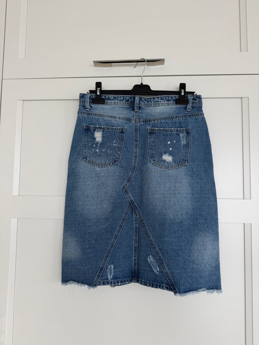 Distressed Blue Denim Knee-Length Skirt - Picture 5 of 6